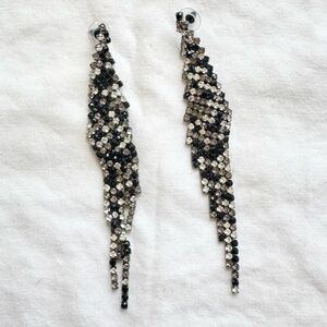 Art Deco Black Silver and White rhinestone dangle earrings women’s jewelry
